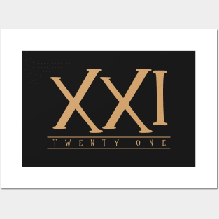 XXI (Twenty One) Gold Roman Numerals Posters and Art